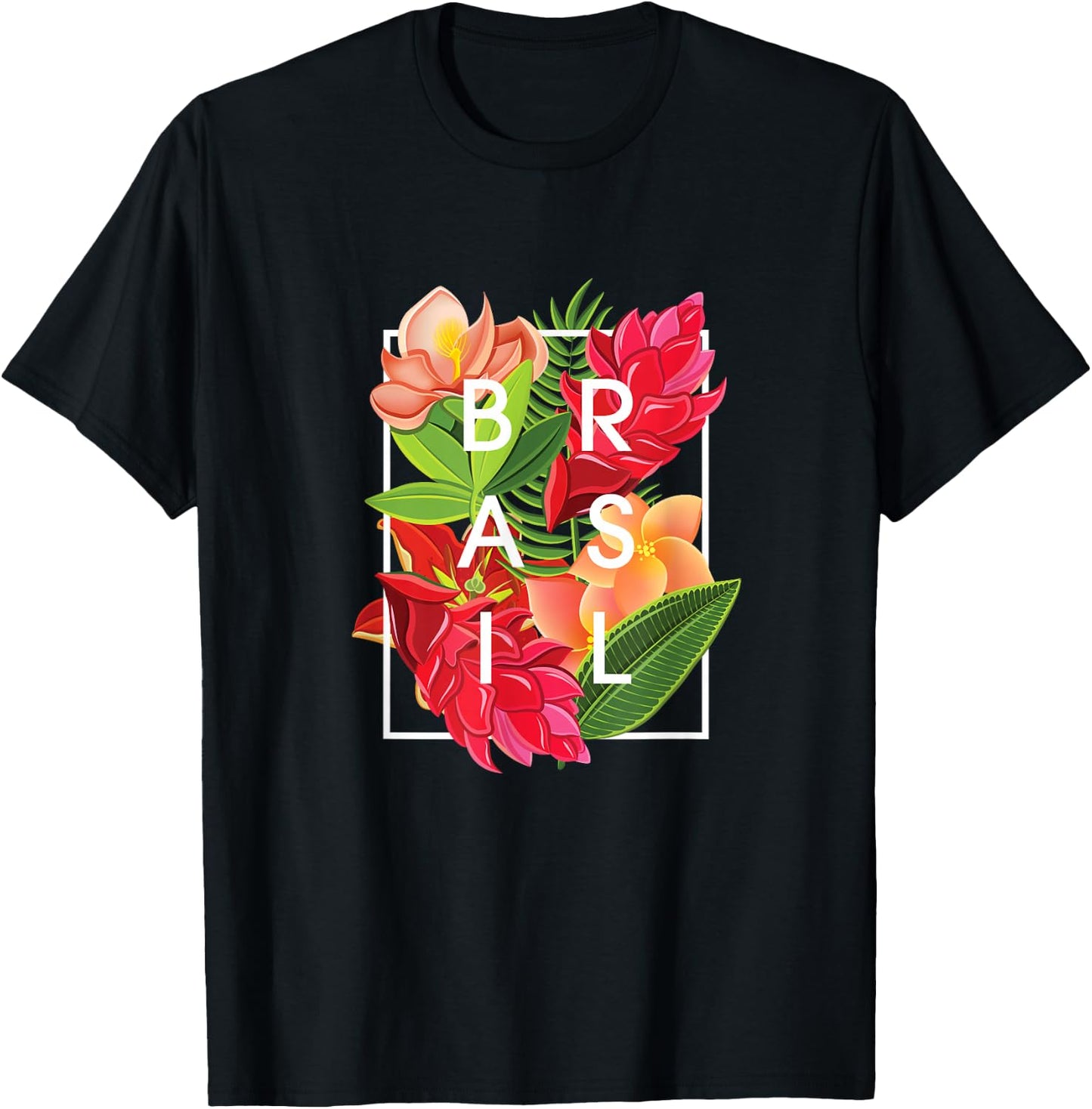Flowers of Brazil Word Art - Brazilian Pride T-Shirt - T-Shirt | Black