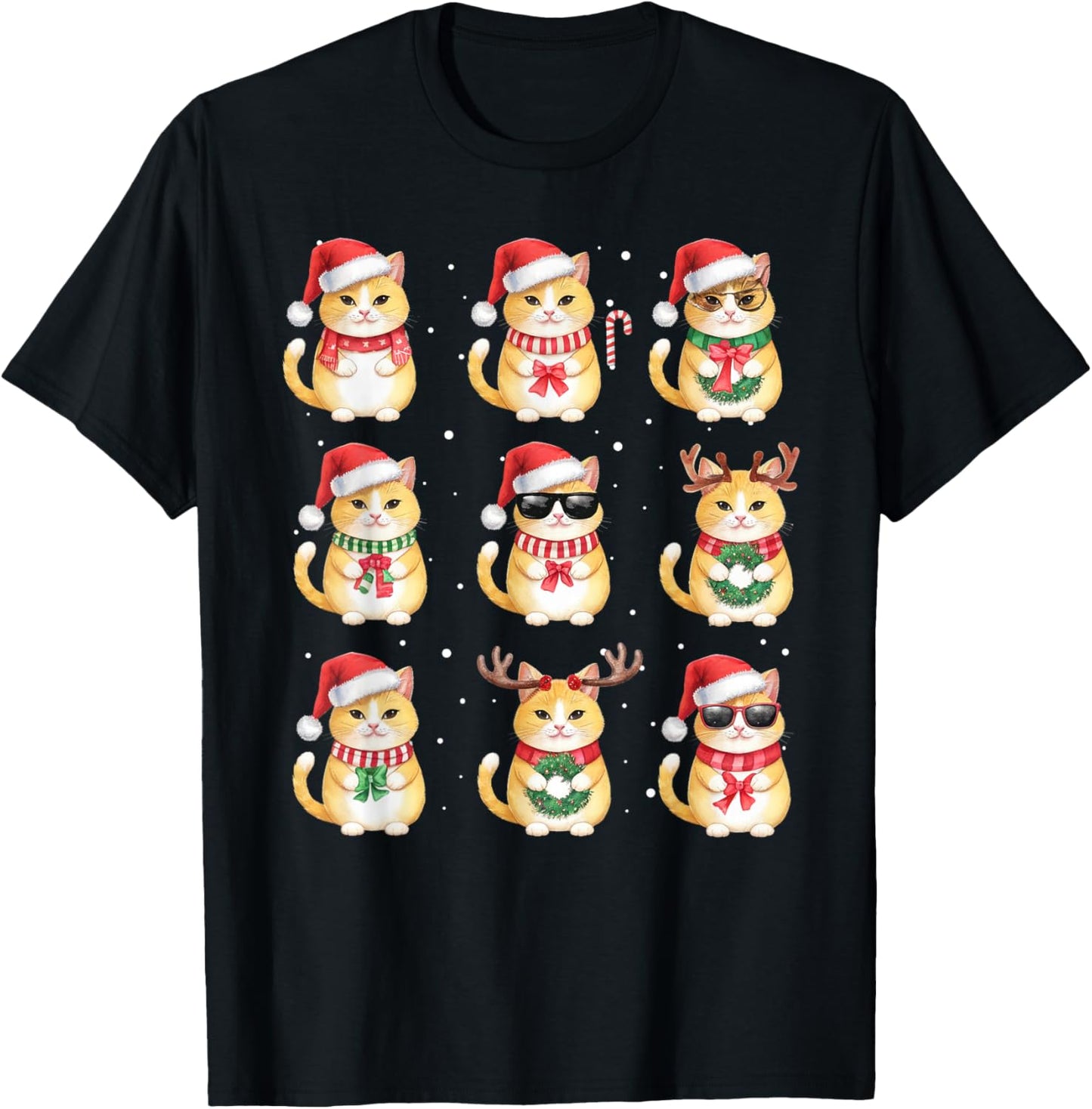 Cat Christmas Lights Funny Cats Lover Animal Pajama T-Shirt - T-Shirt | Black