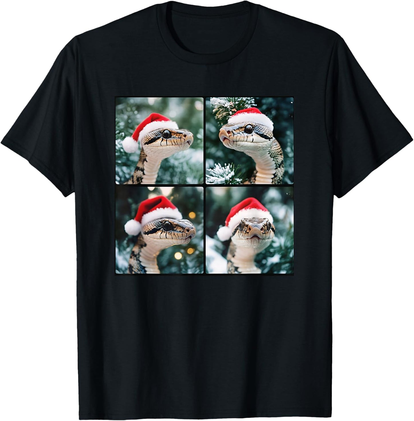 Snake Santa Hat Funny Christmas Snake T-Shirt - T-Shirt | Black