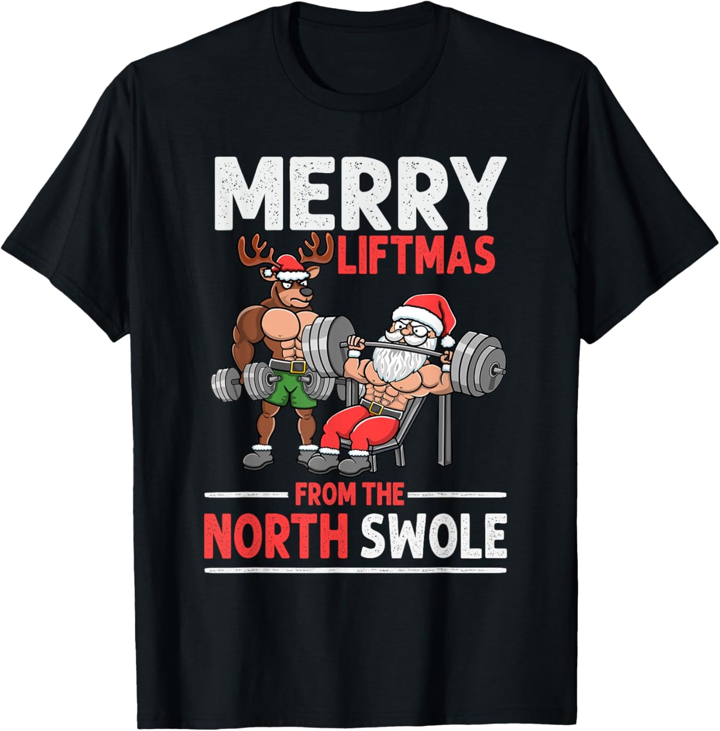 Merry Liftmas from North Swole Muscle Santa Weightlifting T-Shirt - T-Shirt | Black