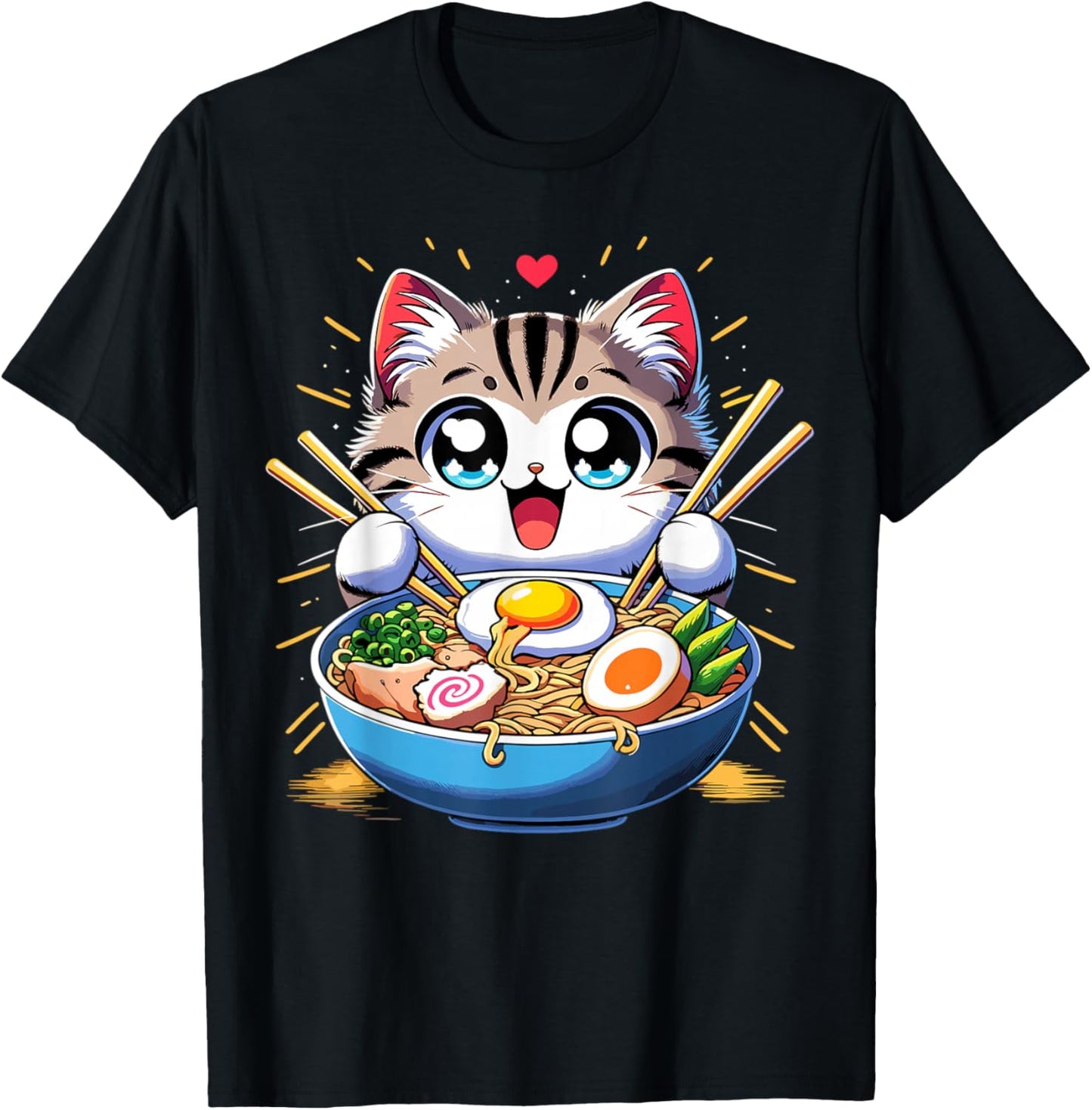 Kawaii Cat Japanese Anime Manga Cat Ramen T-Shirt - T-Shirt | Black