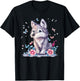 Cute Wolf With Flowers I Kids Wolf T-Shirt - T-Shirt | Black