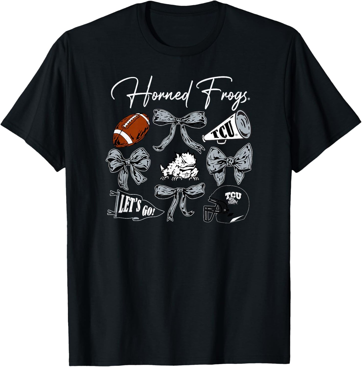 TCU Horned Frogs Football Bows Purple Officially Licensed T-Shirt - T-Shirt | Black