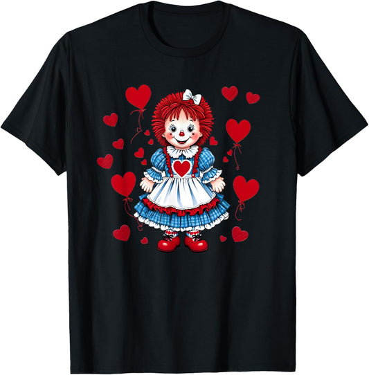 Raggedy Ann Valentine's Day Hearts T-Shirt - T-Shirt | Black
