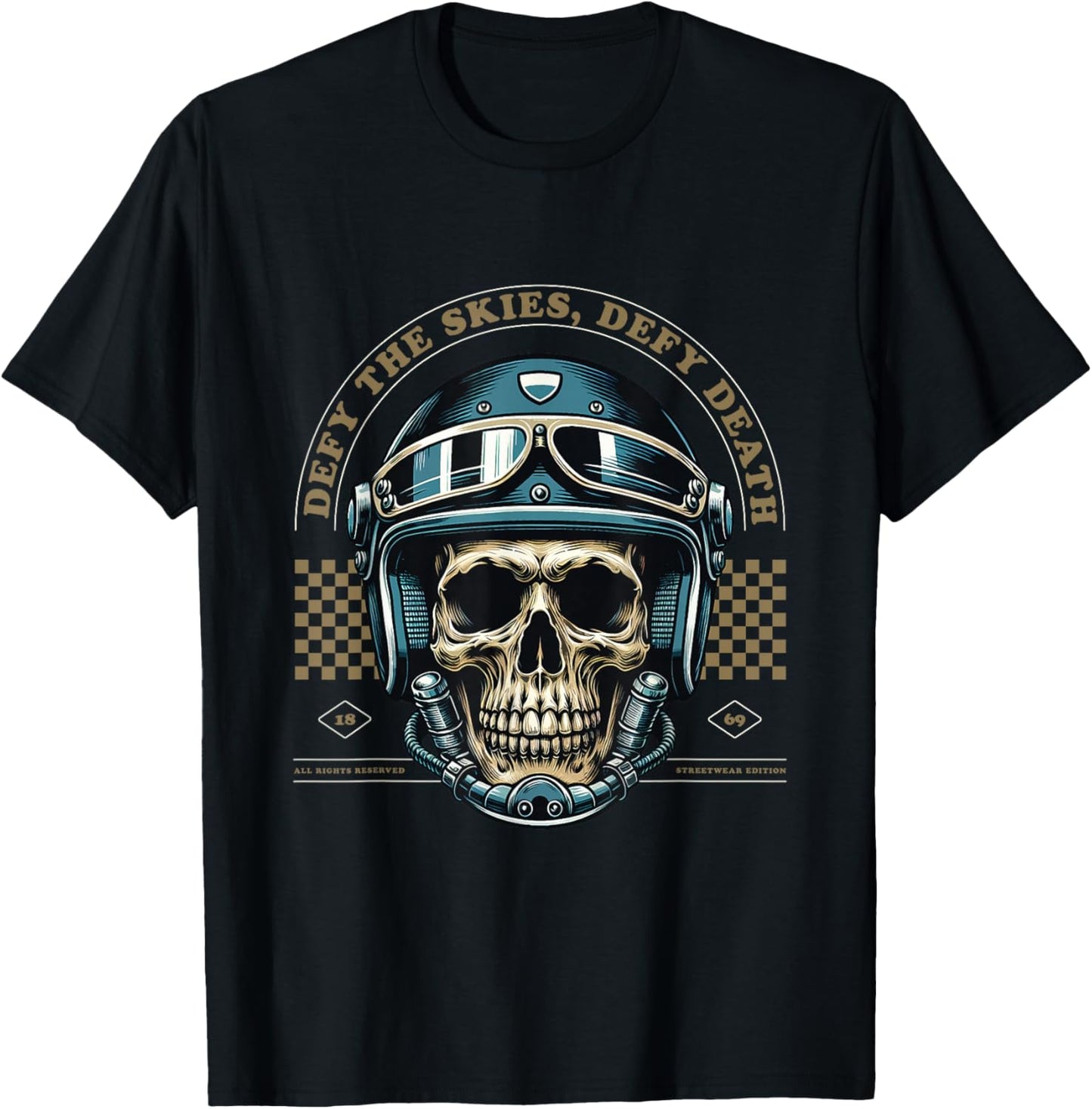 Skull with Helmet T-Shirt - T-Shirt | Black