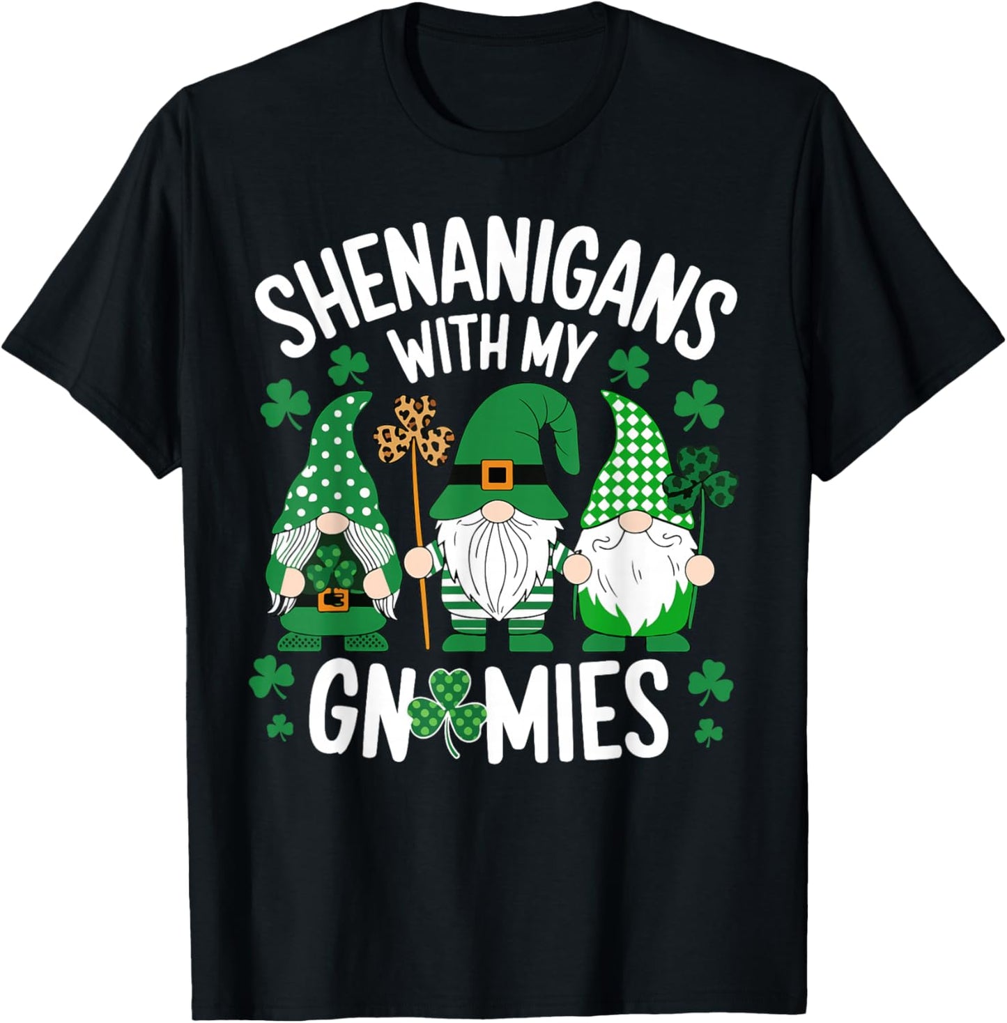 St Patricks Day Lucky Shamrock Leopard Gnomes Irish Women T-Shirt - T-Shirt | Black