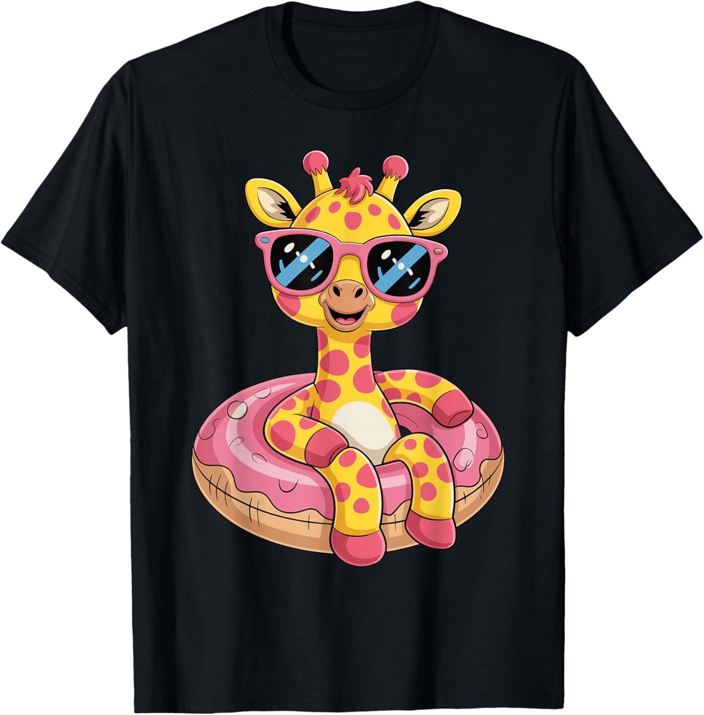 Cute Giraffe On Vacation Graphic Summer For Kids Girl T-Shirt - T-Shirt | Black