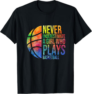 Hoops Girls Never Underestimate A Girl Who Plays Basketball T-Shirt - T-Shirt | Black