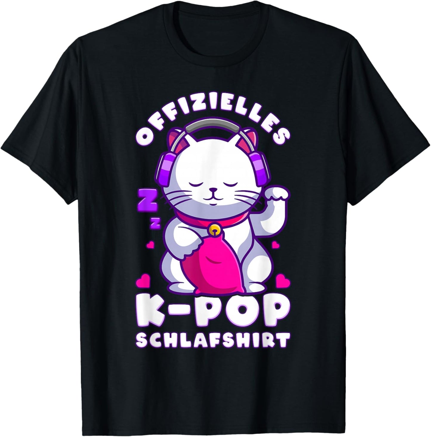 K-Pop Schlafshirt, Koreanische Musik, Katze K-Pop T-Shirt - T-Shirt | Black