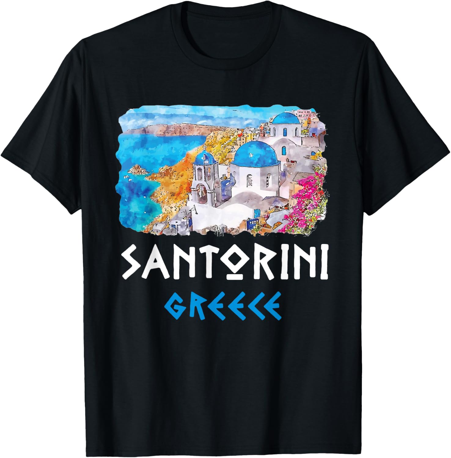 Santorini Greece Painting Souvenir T-Shirt - T-Shirt | Black