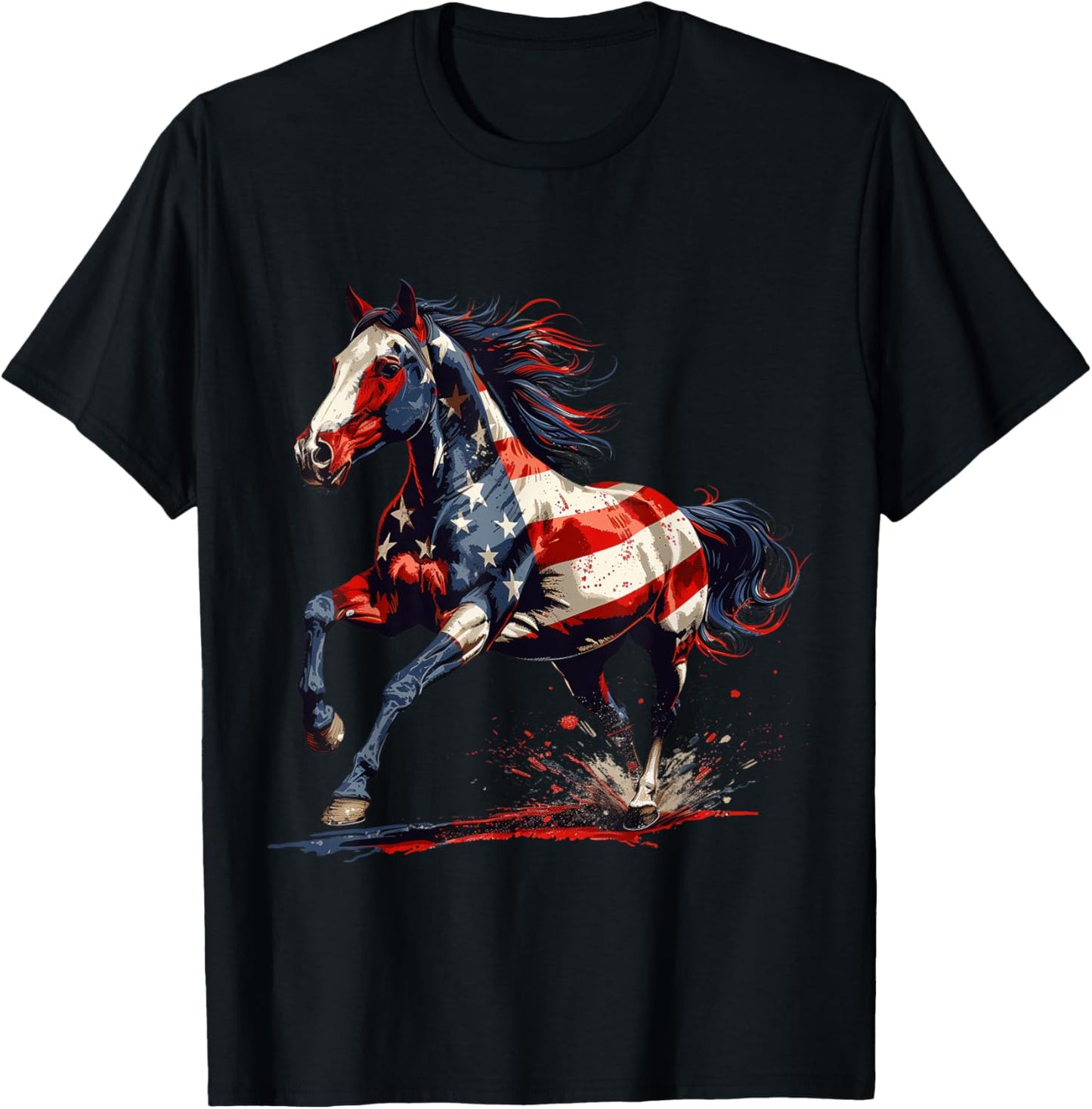 Patriotic Horse USA Flag Vintage Horse 4th Of July Women Men T-Shirt - T-Shirt | Black