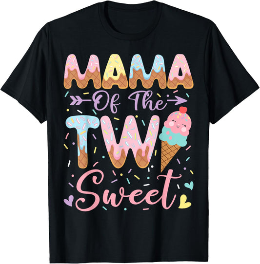 Mama of The Two Sweet 2nd Birthday Girl Ice Cream T-Shirt - T-Shirt | Black