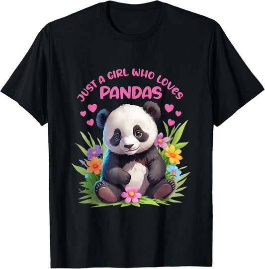 Just A Girl Who Loves Pandas Design T-Shirt - T-Shirt | Black