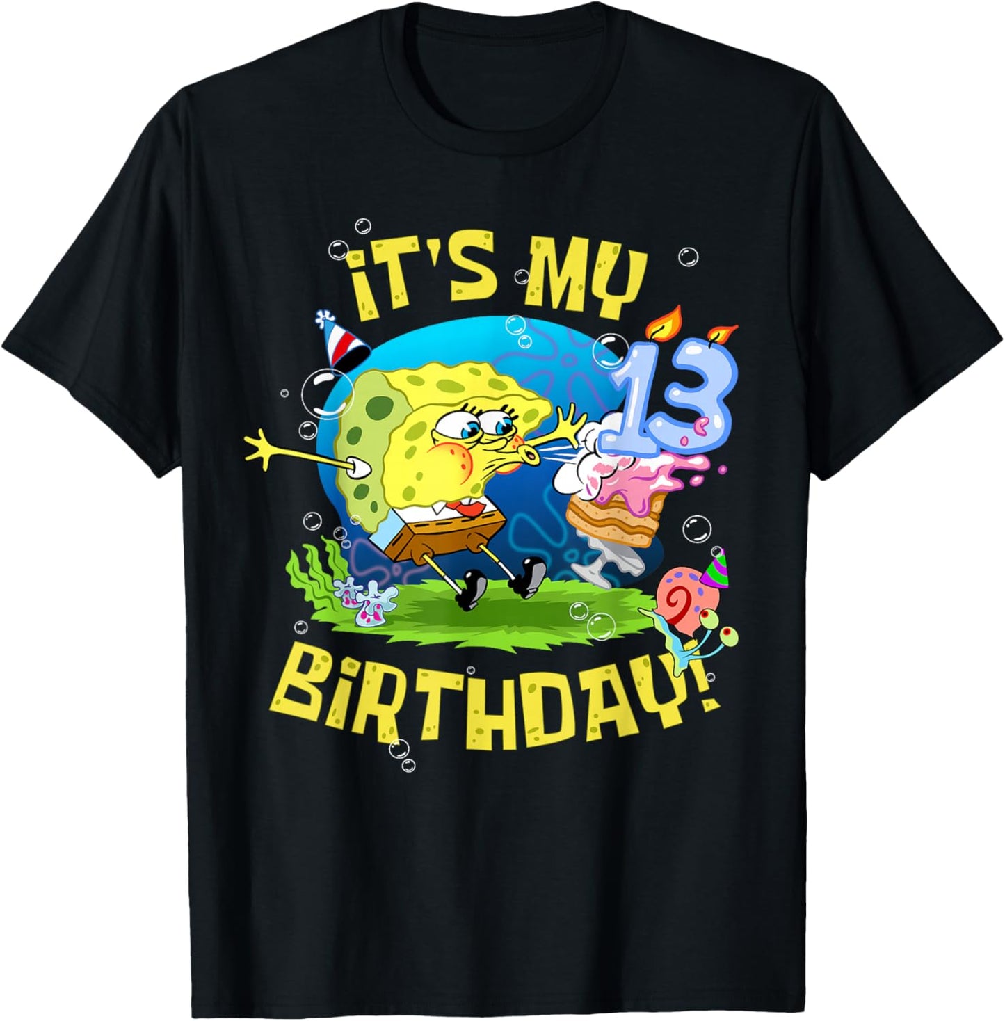 Spongebob It's My 13th Birthday Cake Kids Thirteen Spongebob T-Shirt - T-Shirt | Black
