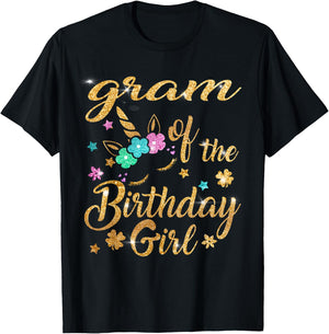 Gram of The Birthday Girl Unicorn Grandma T-Shirt - T-Shirt | Black