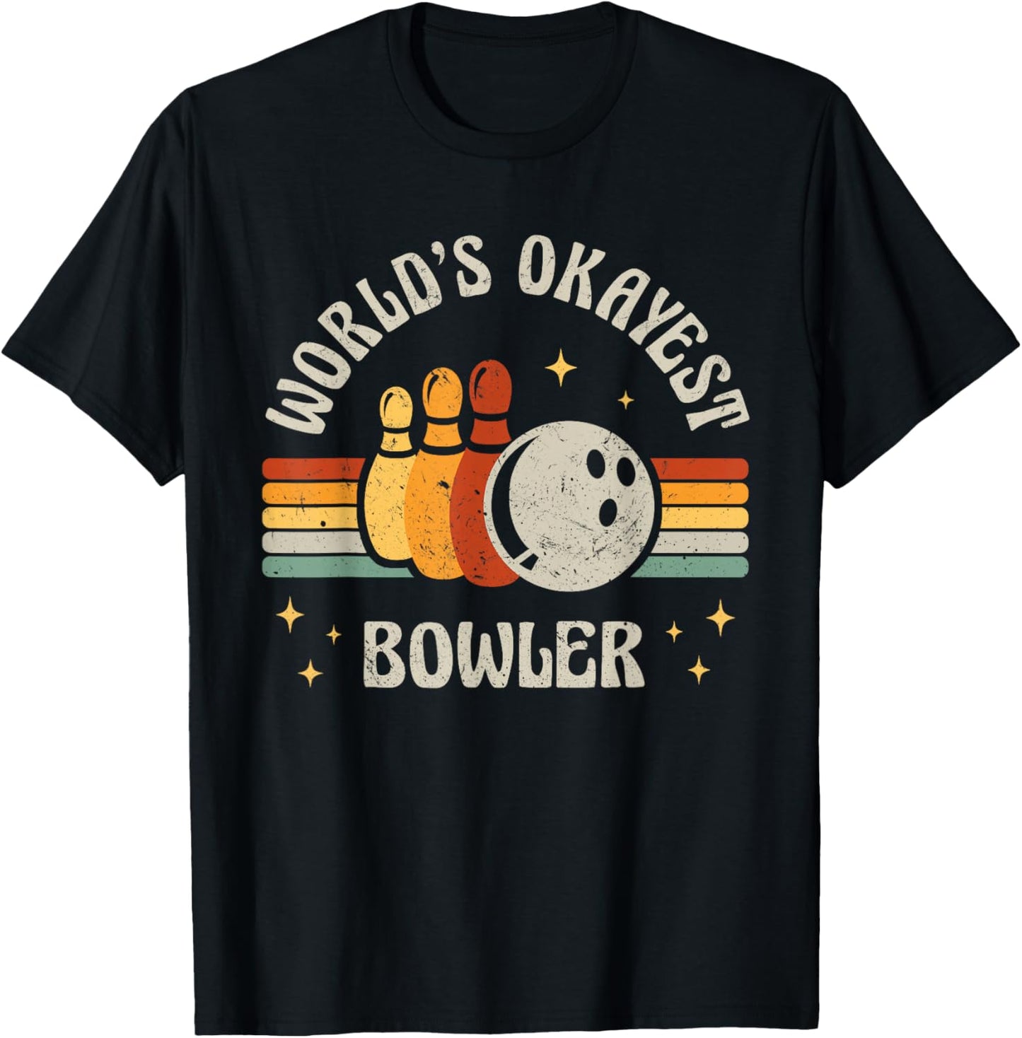 Funny Retro Bowling World's Okayest Bowler Vintage Bowler T-Shirt - T-Shirt | Black