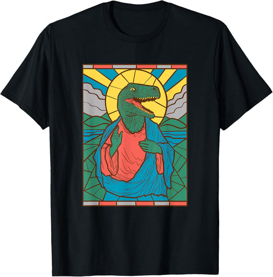 "Raptor Jesus" Dinosaur Christ Meme Holy Velociraptor T-Shirt - T-Shirt | Black