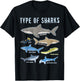 Scuba Shark Gifts HT Type of Sharks 6 Sharks Sea Creatures Cute Shark T-Shirt - T-Shirt | Black
