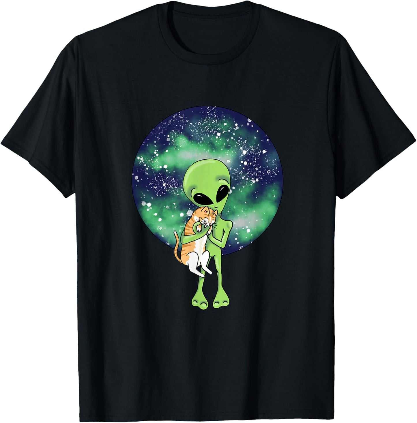 Alien and the Cat by Silvana Arias T-Shirt - T-Shirt | Black