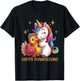 Happy Thanksgiving Shirt Girls Fall Unicorn Hugging Turkey T-Shirt - T-Shirt | Black