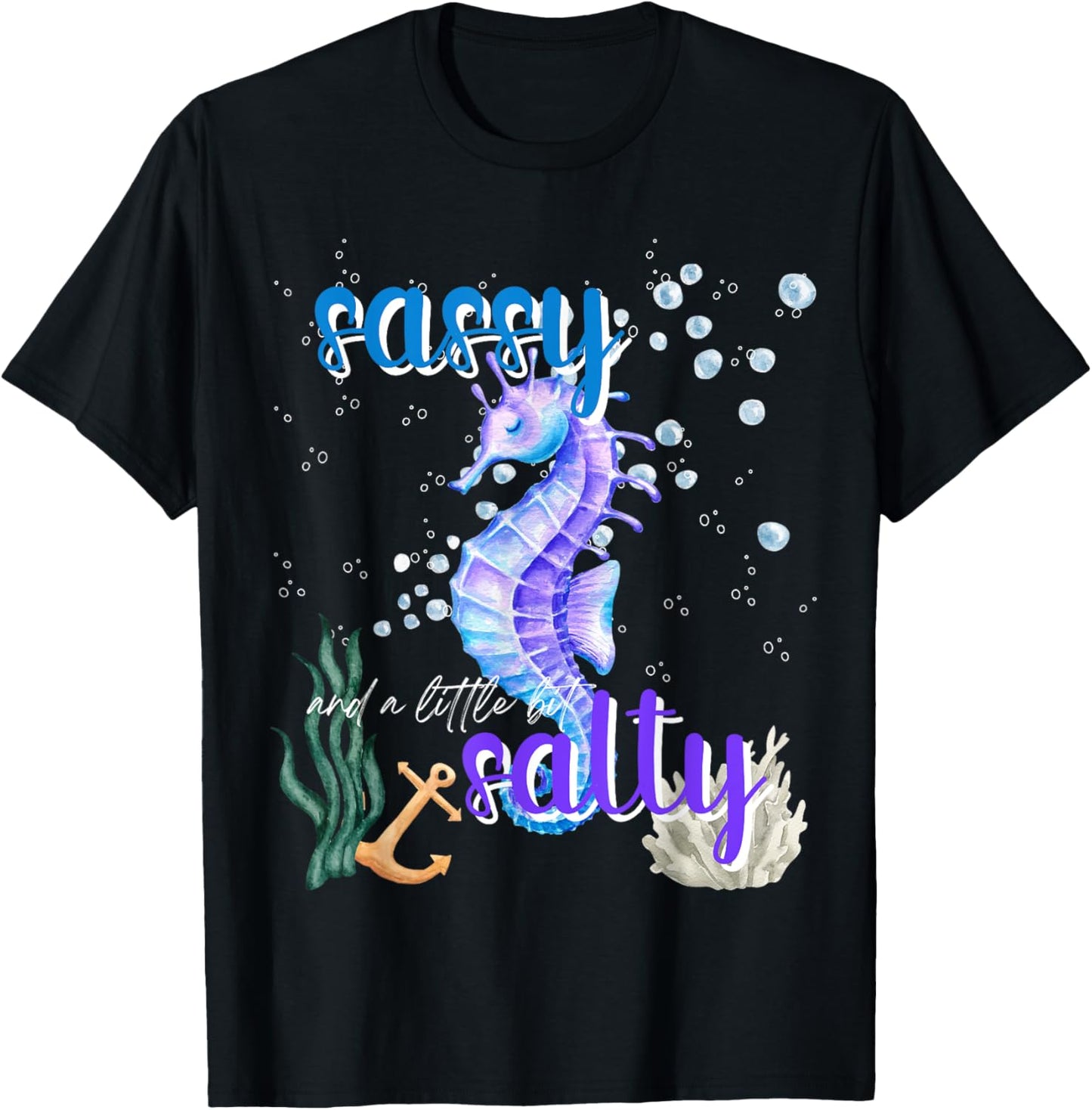 Purple Sea Horse Sassy & Salty Attitude Sweet Southern Prep T-Shirt - T-Shirt | Black
