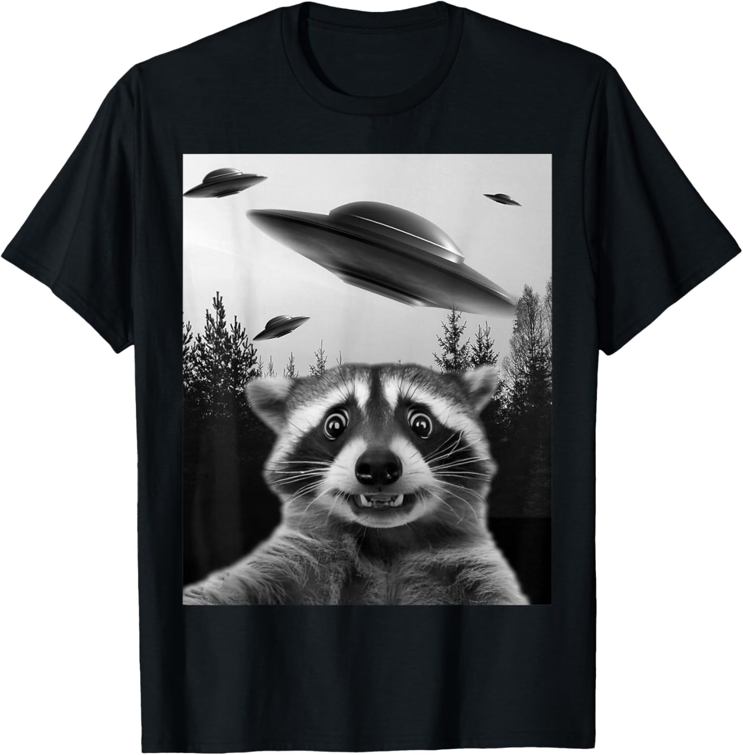 Alien UFO Funny Raccoon T-Shirt - T-Shirt | Black