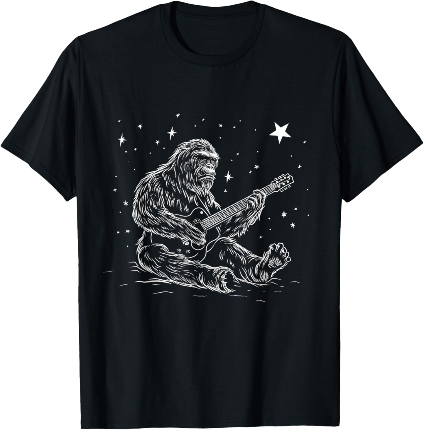 Bigfoot Playing Guitar Player Funny Sasquatch Guitarist T-Shirt - T-Shirt | Black