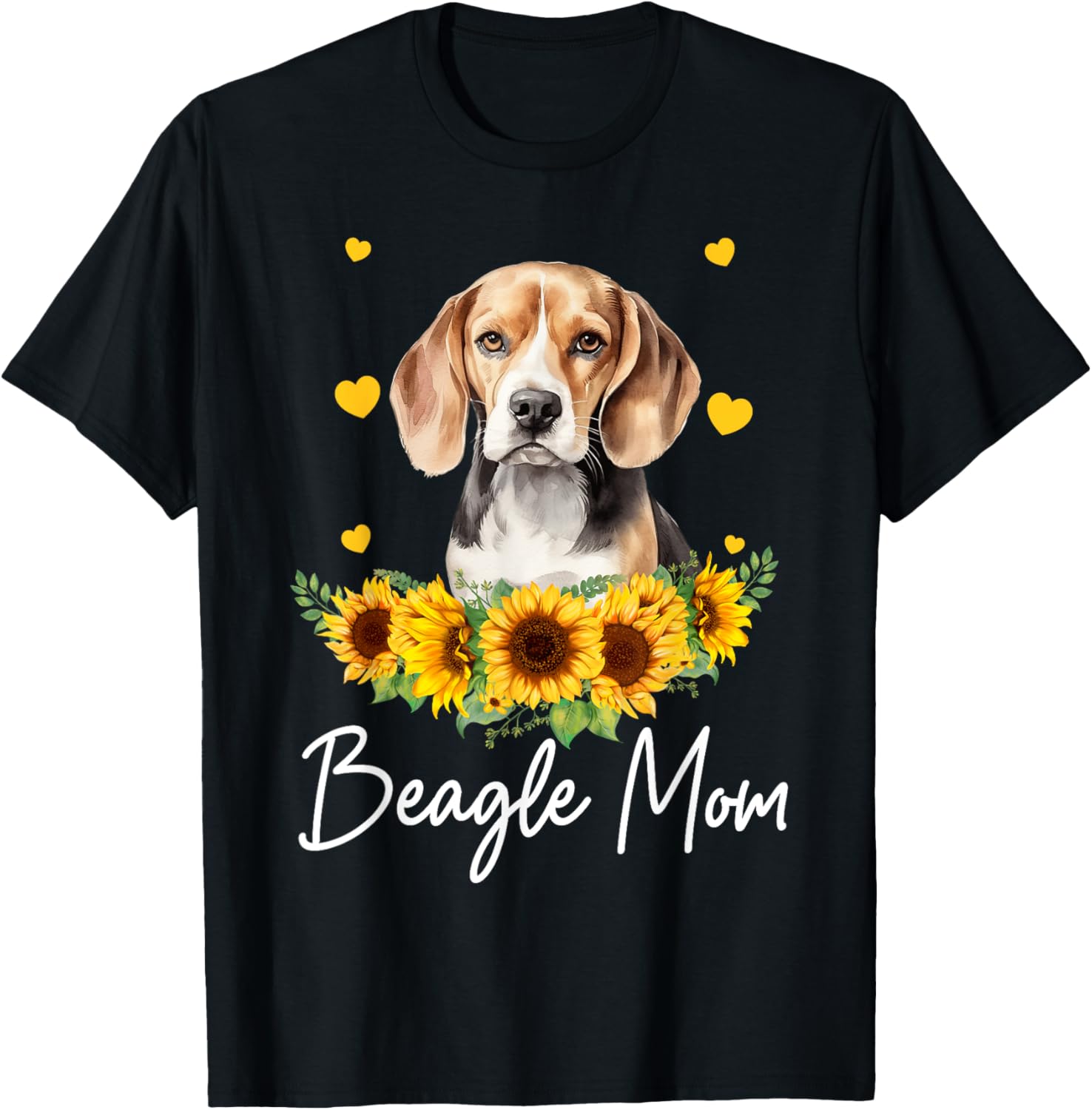 Sunflower Beagle Mom Dog Lover T-Shirt - T-Shirt | Black