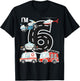 Emergency Vehicles 6th Birthday Fire Truck Police Car Boys T-Shirt - T-Shirt | Black