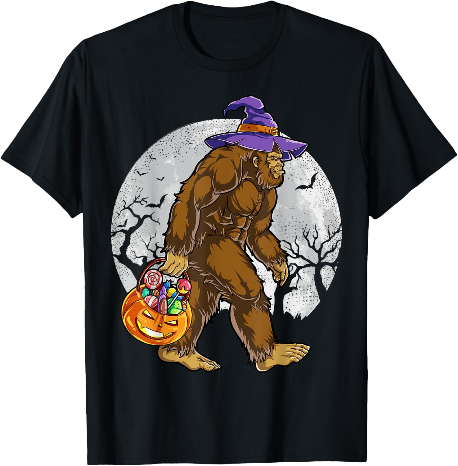Bigfoot Witch Pumpkin Halloween Girls Women Sasquatch Lovers T-Shirt - T-Shirt | Black