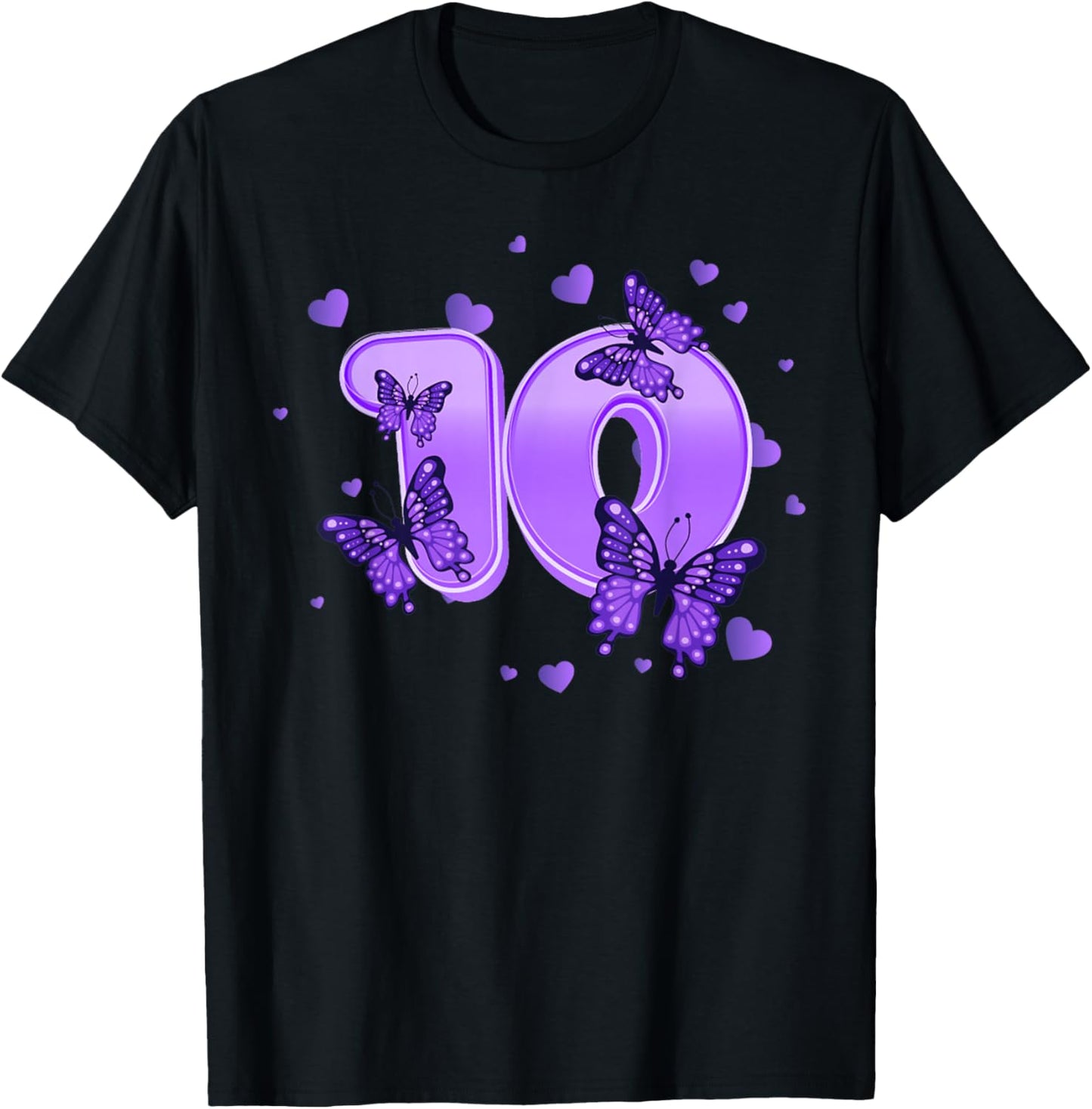 10th Birthday Cute Butterfly for 10 years old Girl Women T-Shirt - T-Shirt | Black