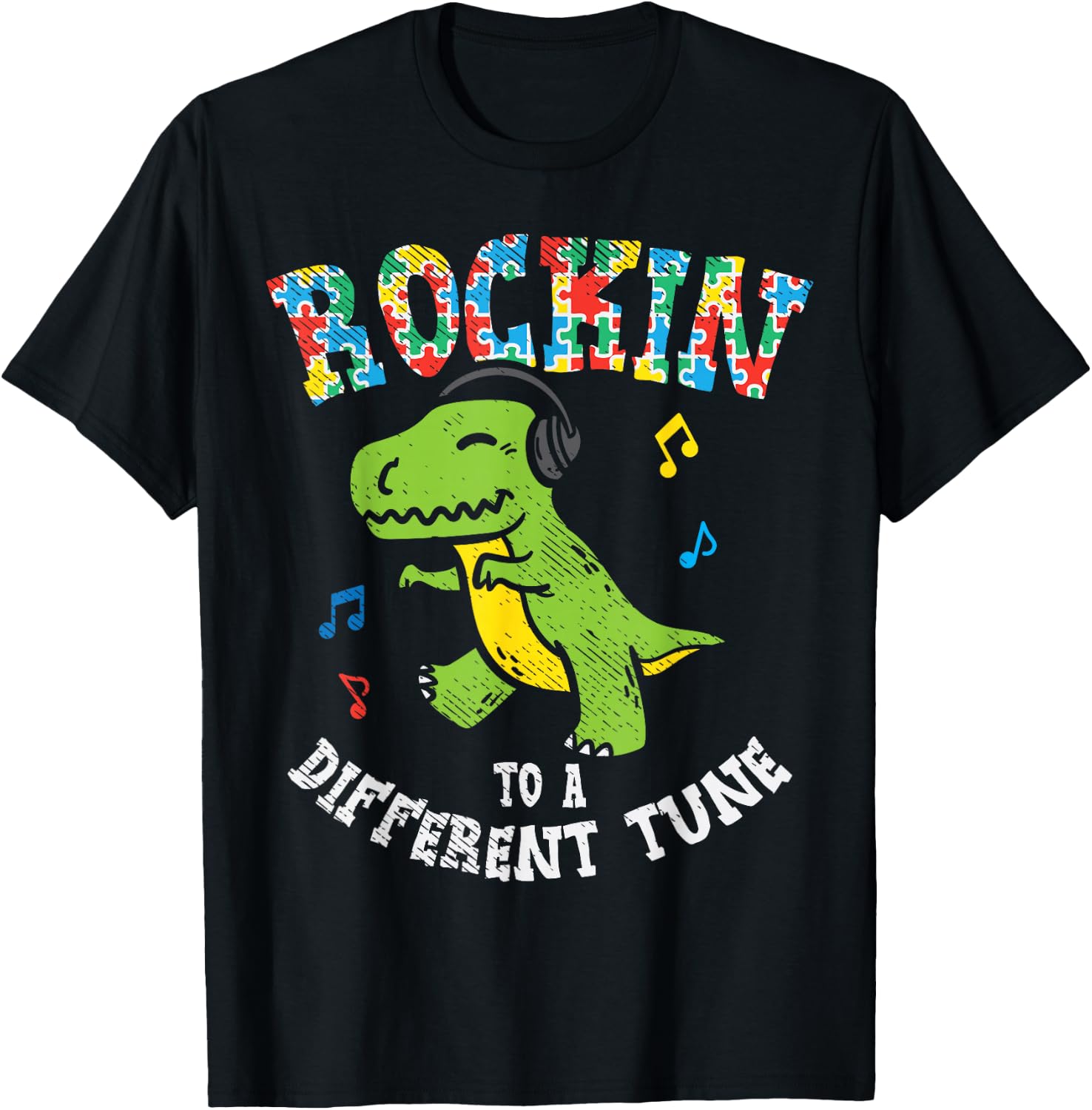 Rockin to Different Tune T-Rex Dance Autism Kid Boys Gift Small T-Shirt - T-Shirt | Black
