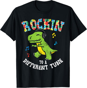 Rockin to Different Tune T-Rex Dance Autism Kid Boys Gift Small T-Shirt - T-Shirt | Black