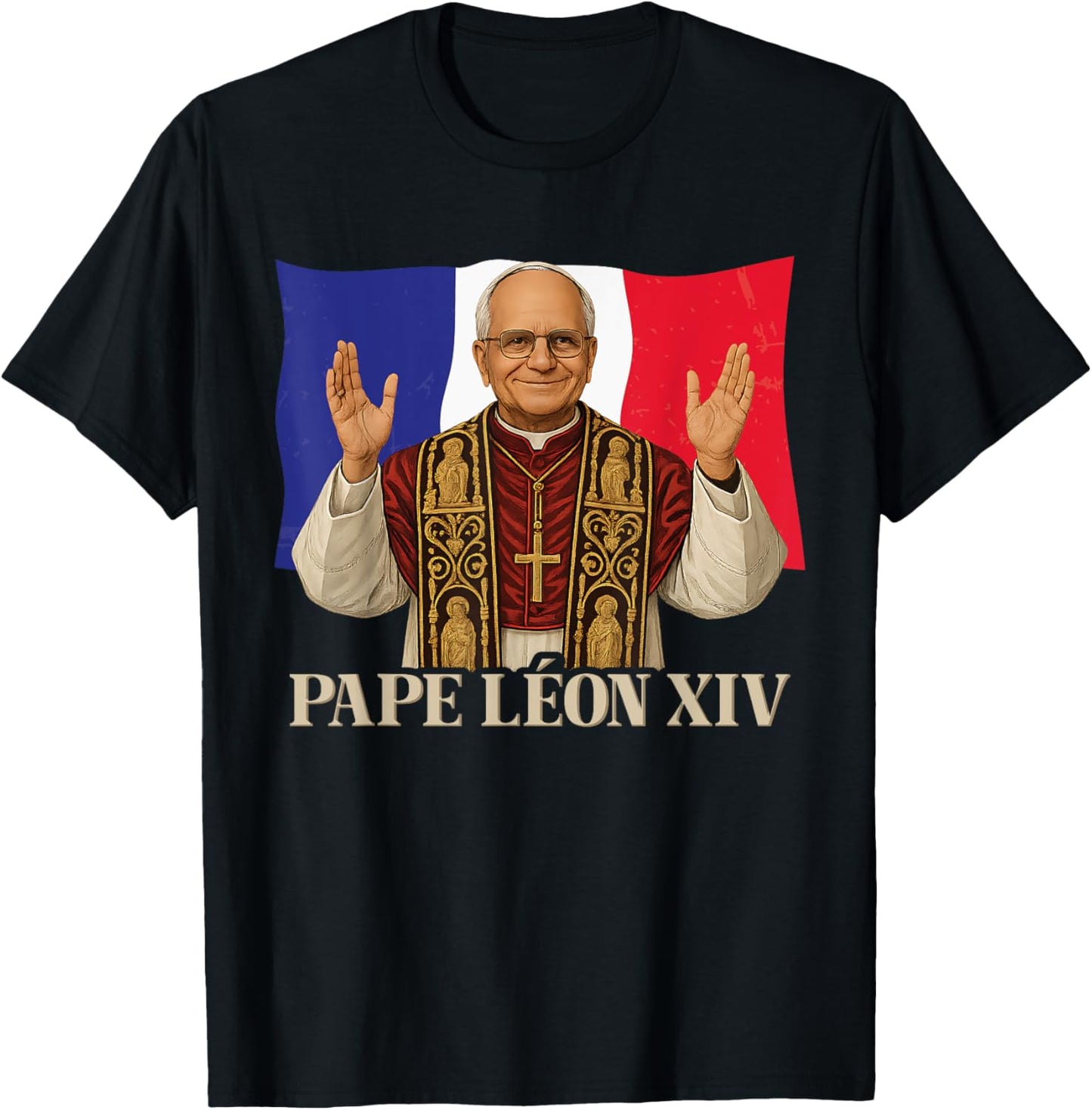 Pope Leo XIV Flag of France Cardinal Robert Prevost T-Shirt - T-Shirt | Black