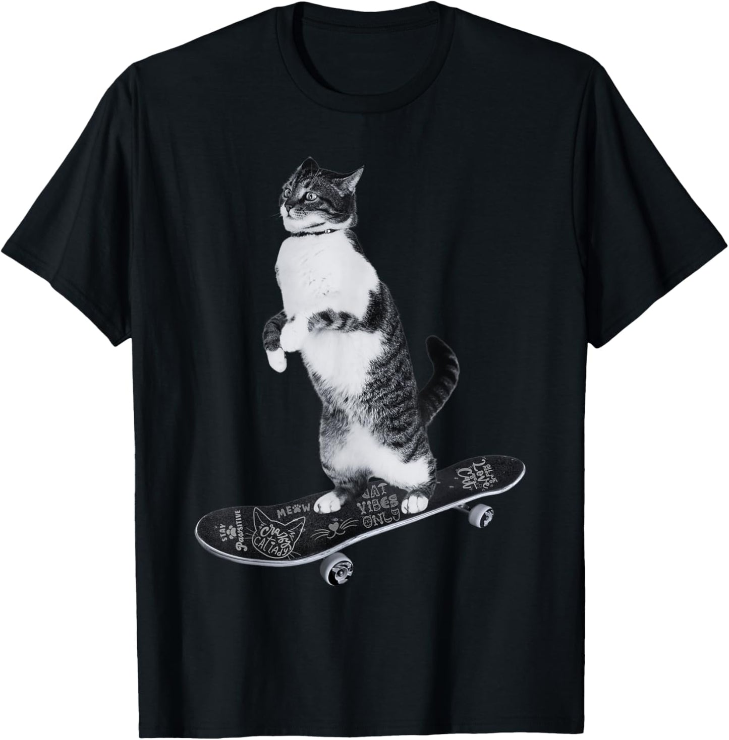 Funny Cats Lovers Skateboarding Cat Women Girls Kids T-Shirt - T-Shirt | Black