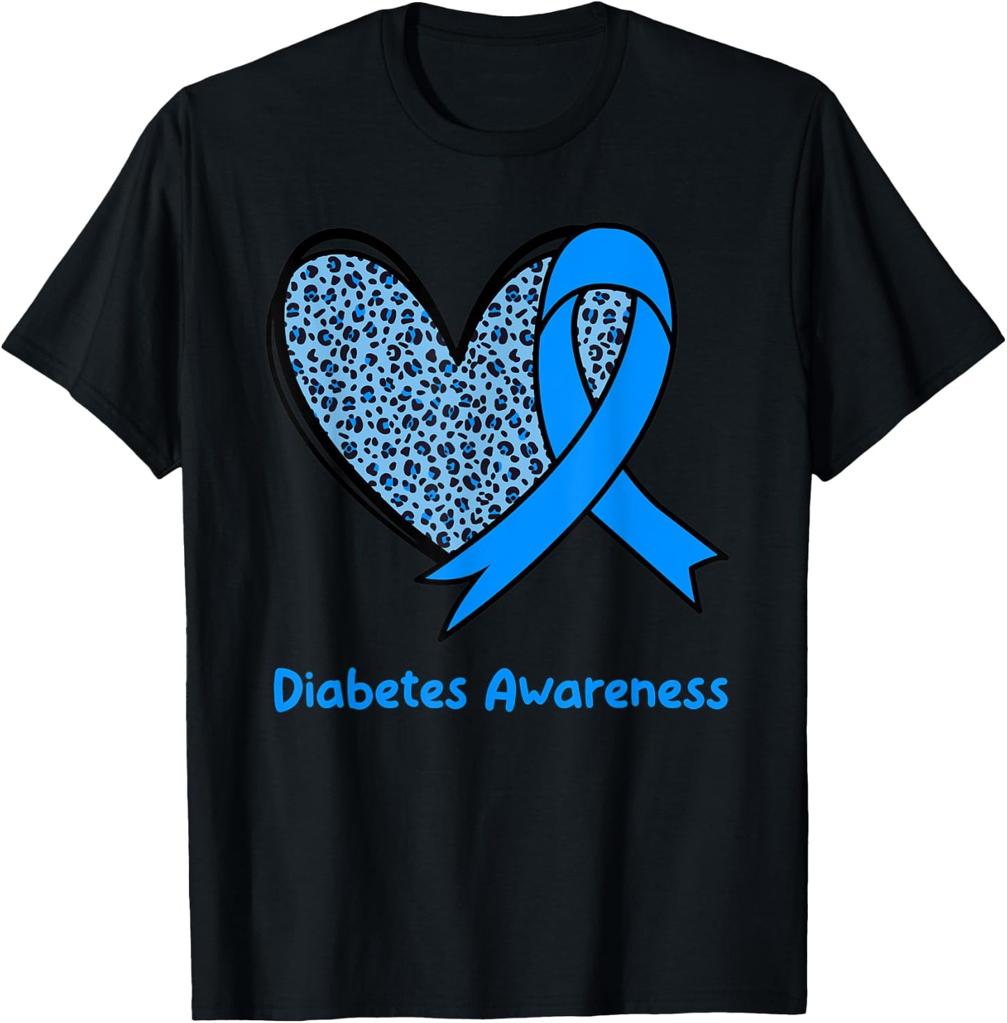 In November We Wear Blue Diabetes Awareness Leopard Ribbon T-Shirt - T-Shirt | Black