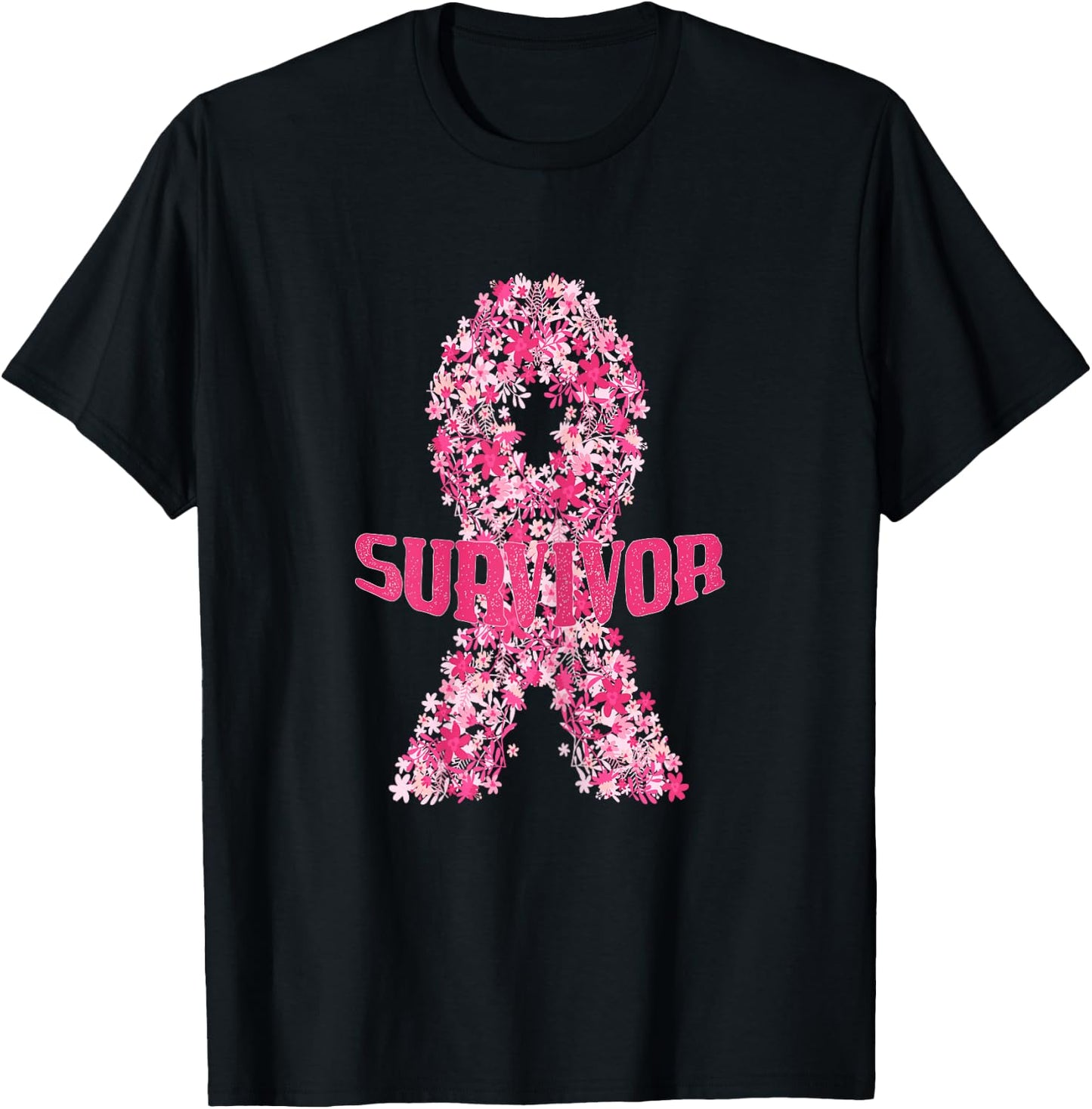 I'm a Survivor - Pink Flower Ribbon Breast Cancer Awareness T-Shirt - T-Shirt | Black