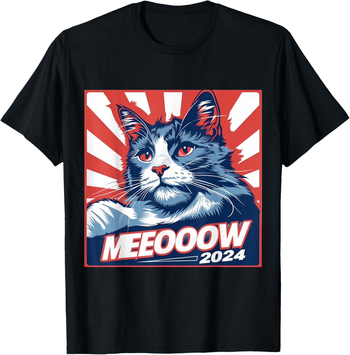 Meow 2024 Funny Kamala Harris Election Cat Lady Crazy Kitty T-Shirt - T-Shirt | Black