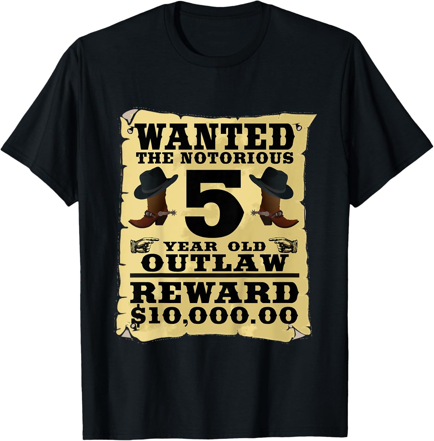 Kids 5 Year Old Cowboy Birthday Party Wild West Western 5th Gift T-Shirt - T-Shirt | Black