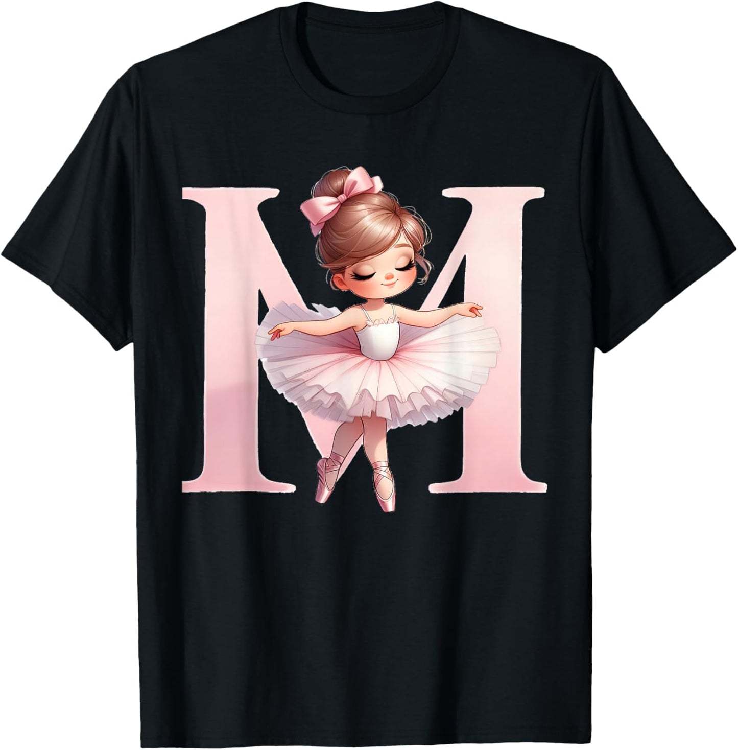 Ballerina Girl Dancing Name First Letter M Girly Tutu Ballet T-Shirt - T-Shirt | Black