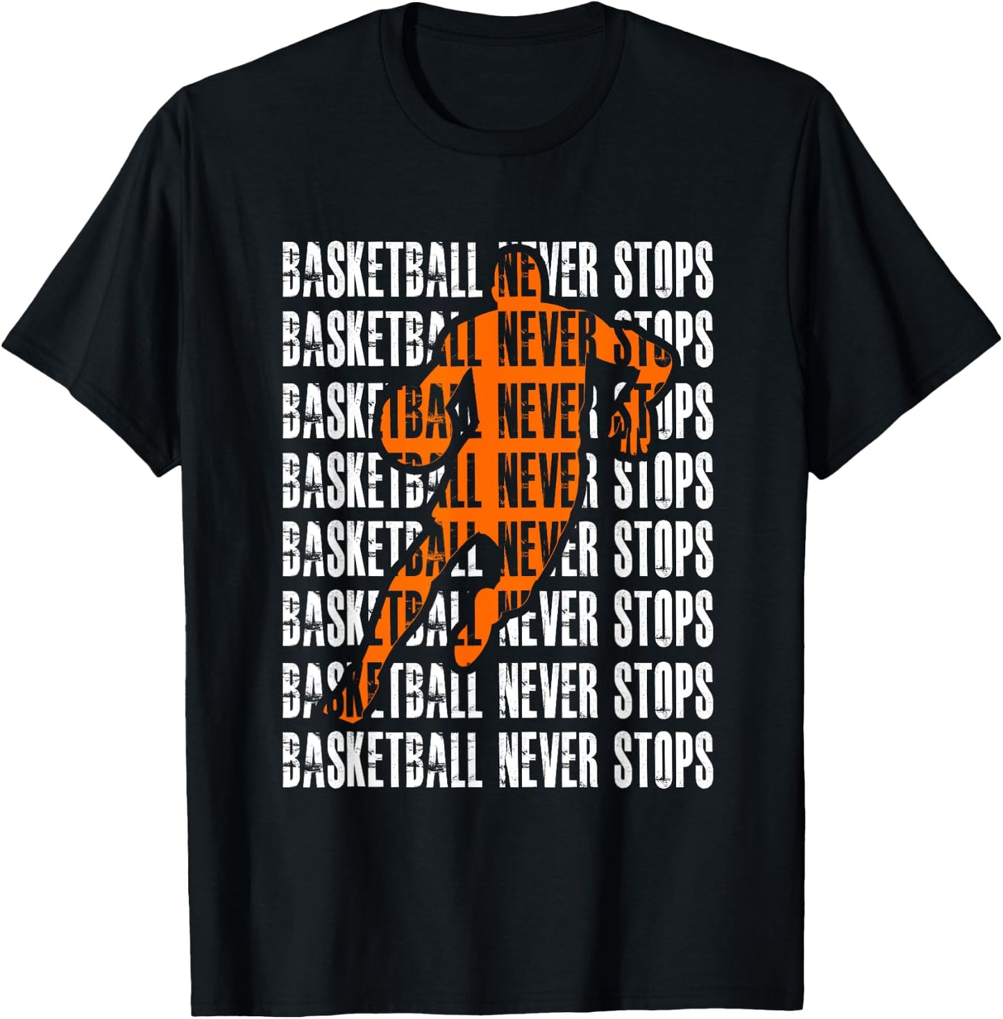 Vintage Basketball Never Stops Court Ball Player Sports Gift T-Shirt - T-Shirt | Black