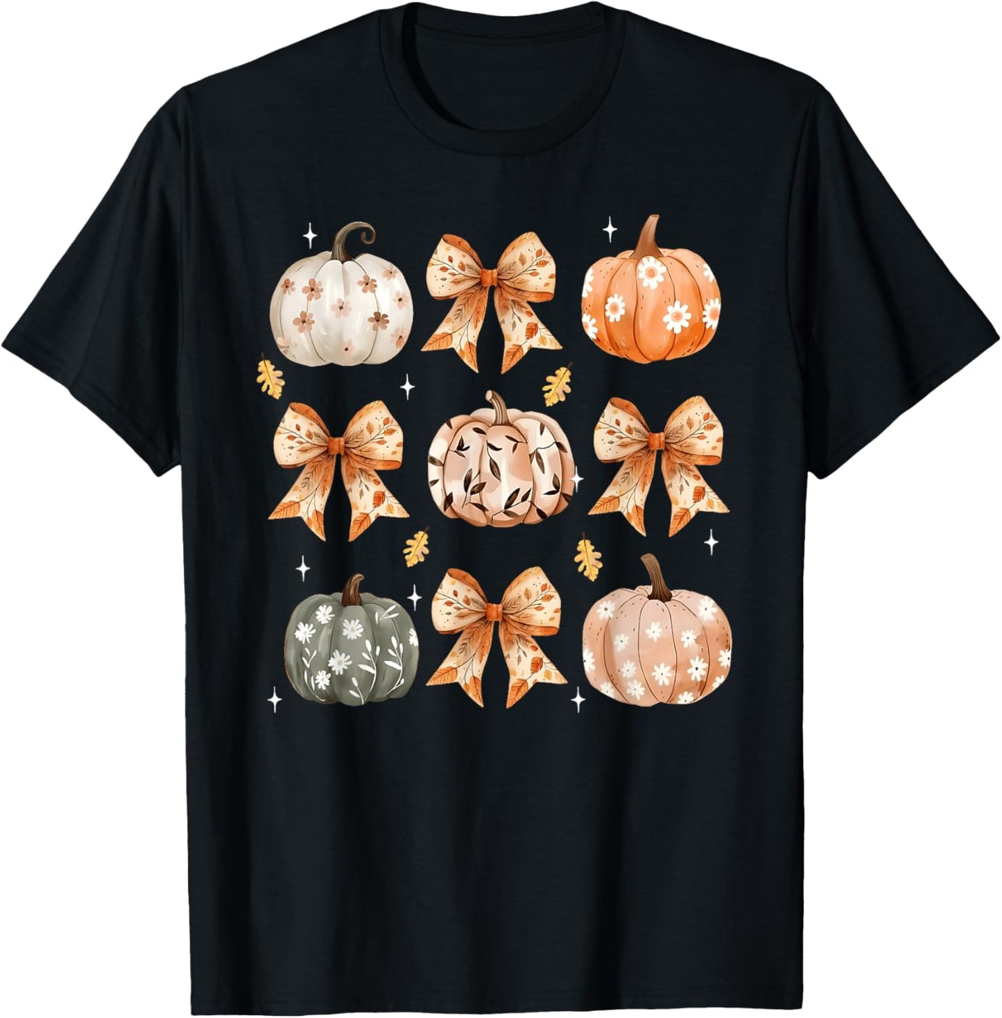 Coquette Bow Floral Pumpkin Thanksgiving Rustic Fall Women T-Shirt - T-Shirt | Black