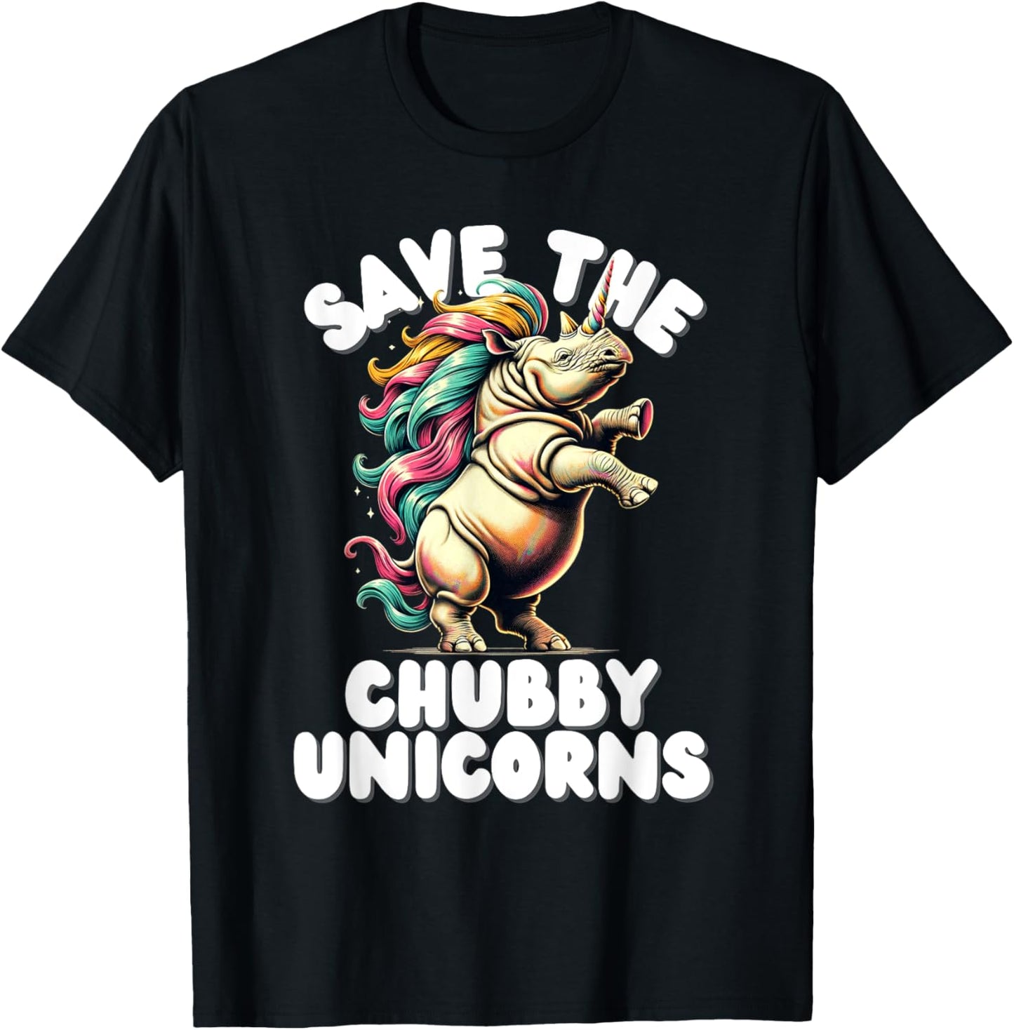 Save the Chubby Unicorn Rhino Colorful Funny Design T-Shirt - T-Shirt | Black