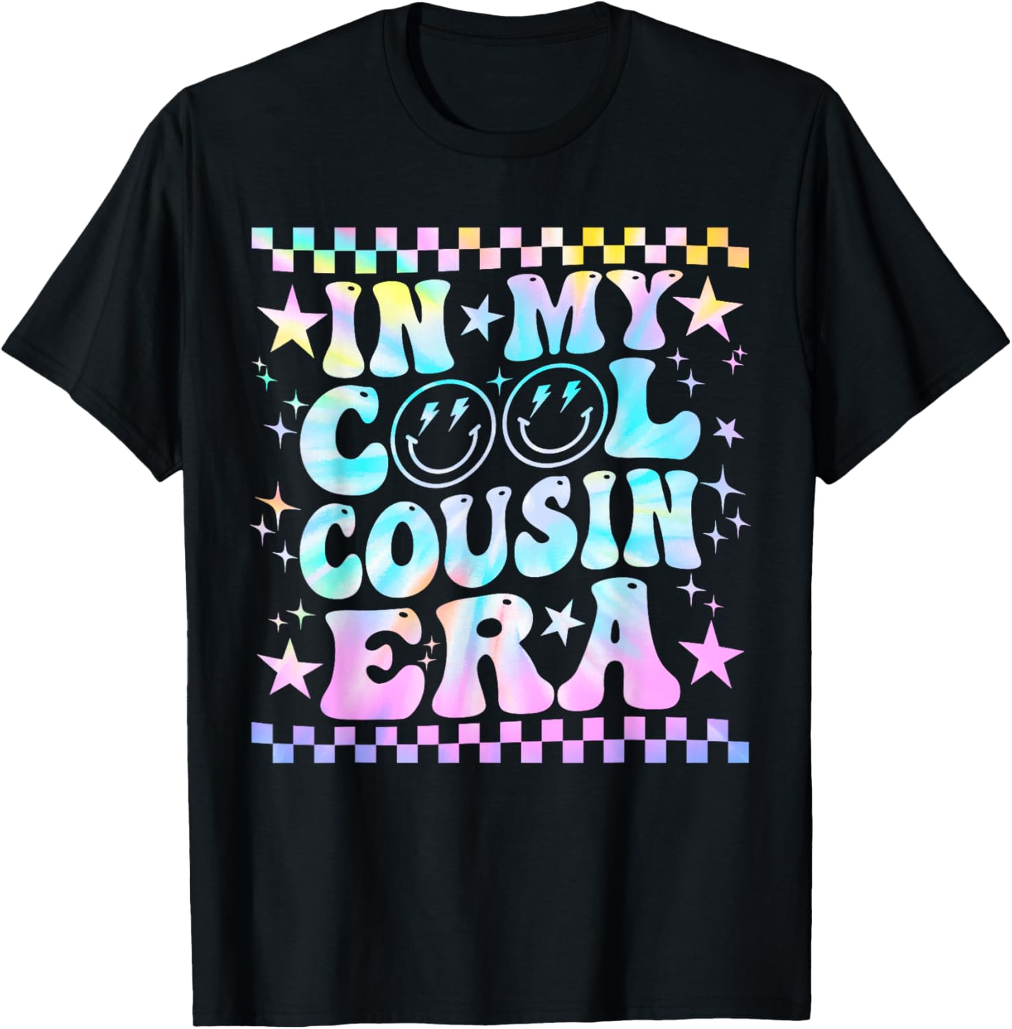 Tie Dye Groovy In My Cool Cousin Era Funny Family T-Shirt - T-Shirt | Black