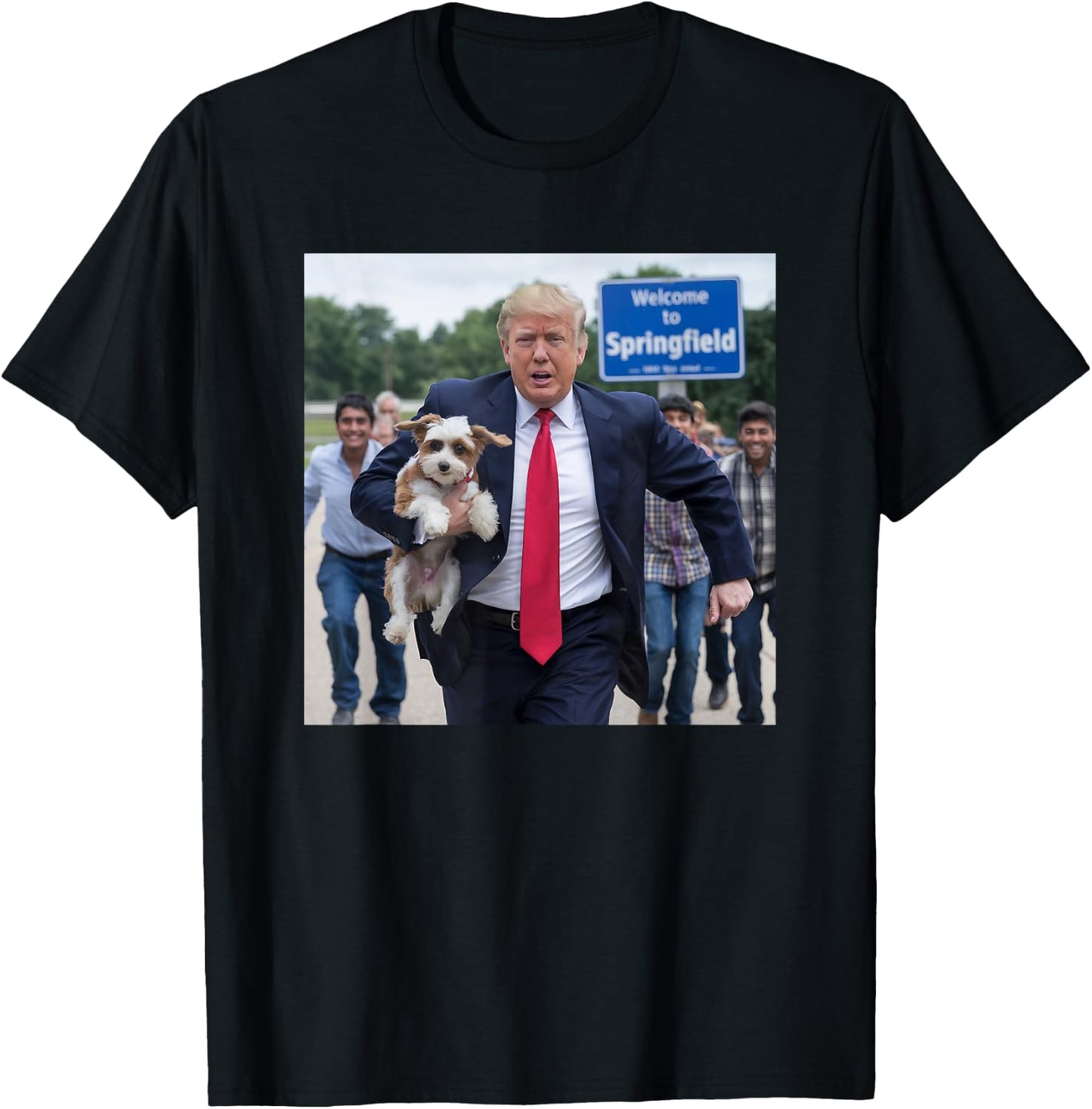 Trump Saving A Dog Funny Political Humor Photo Men Women T-Shirt - T-Shirt | Black