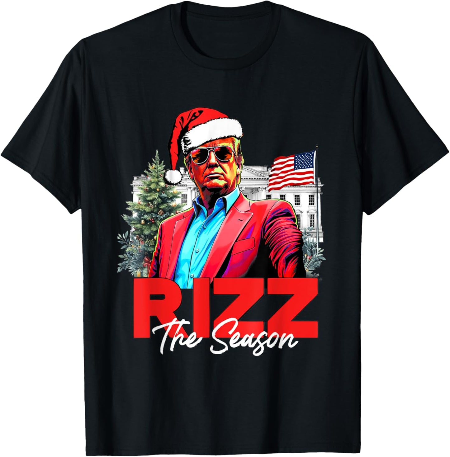 Funny Christmas Rizzmas Santa Xmas Rizz The Season Trump T-Shirt - T-Shirt | Black