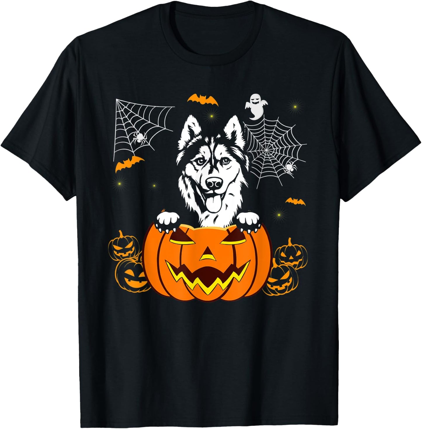 Siberian Husky Pumpkin Funny Halloween Costume Dog Lover Men Women Kids T-Shirt - T-Shirt | Black