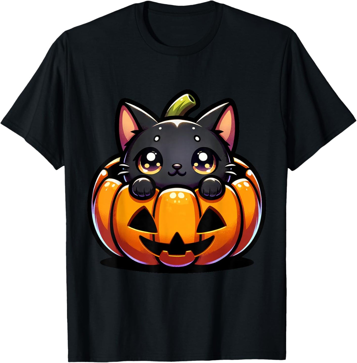 Halloween Cat Funny Fall Pumpkin Cat Lover Cute T-Shirt - T-Shirt | Black