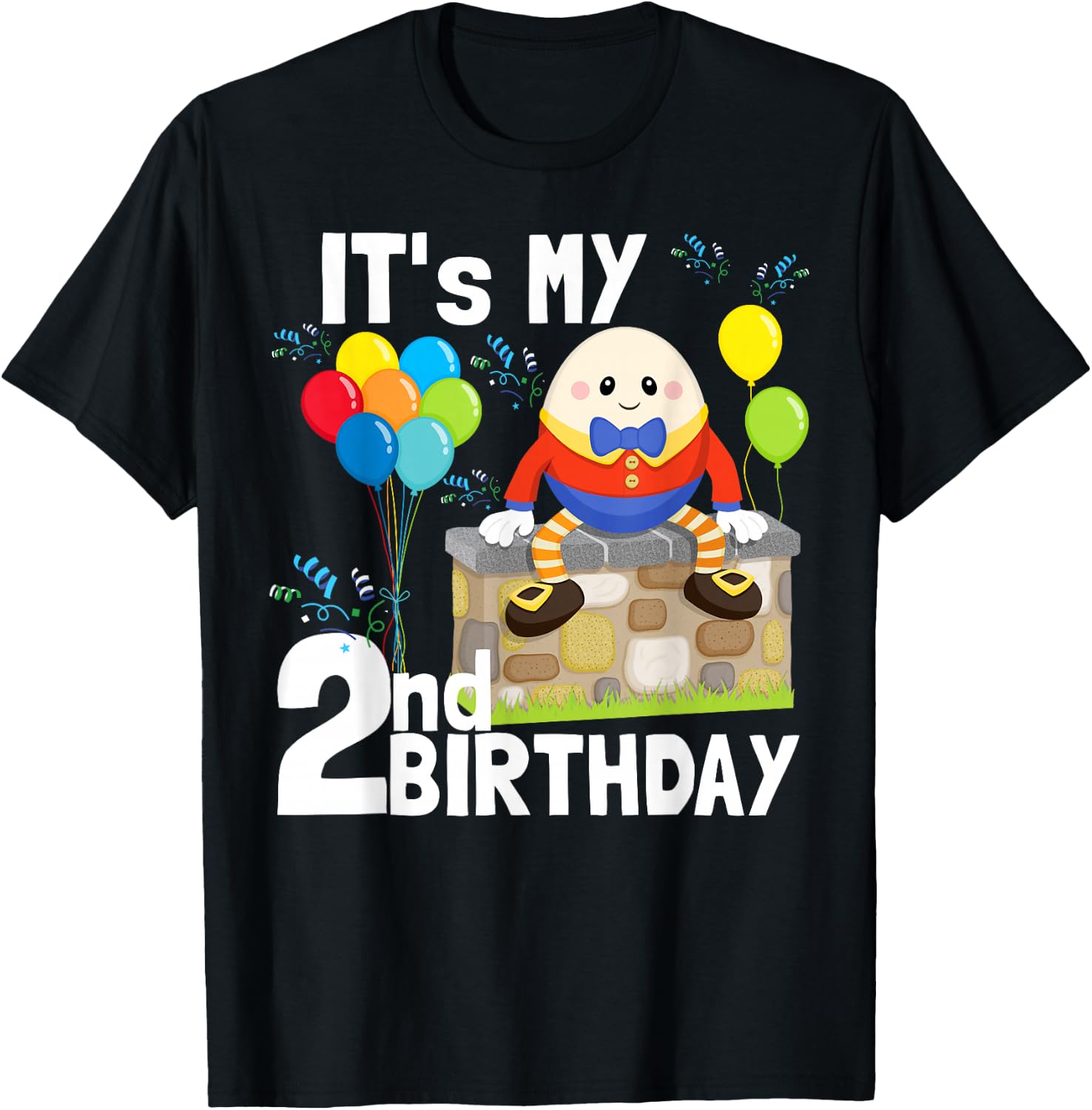 Humpty Dumpty Nursery Song Rhyme Toddler 2nd Birthday Party T-Shirt - T-Shirt | Black