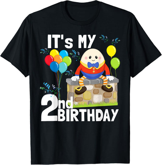 Humpty Dumpty Nursery Song Rhyme Toddler 2nd Birthday Party T-Shirt - T-Shirt | Black